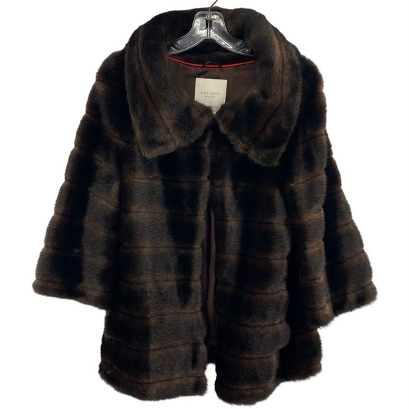 kate spade Jackets & Blazers - Kate Spade Faux Fur Cape Coat Medium Chocolate Brown
